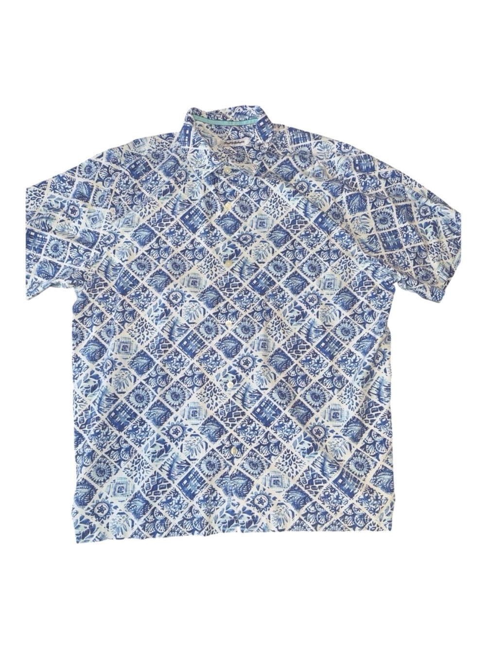 Tommy Bahama Men's Short Sleeve Button Up Shirt Silk Coolmax Blue Graphic Sz XXL